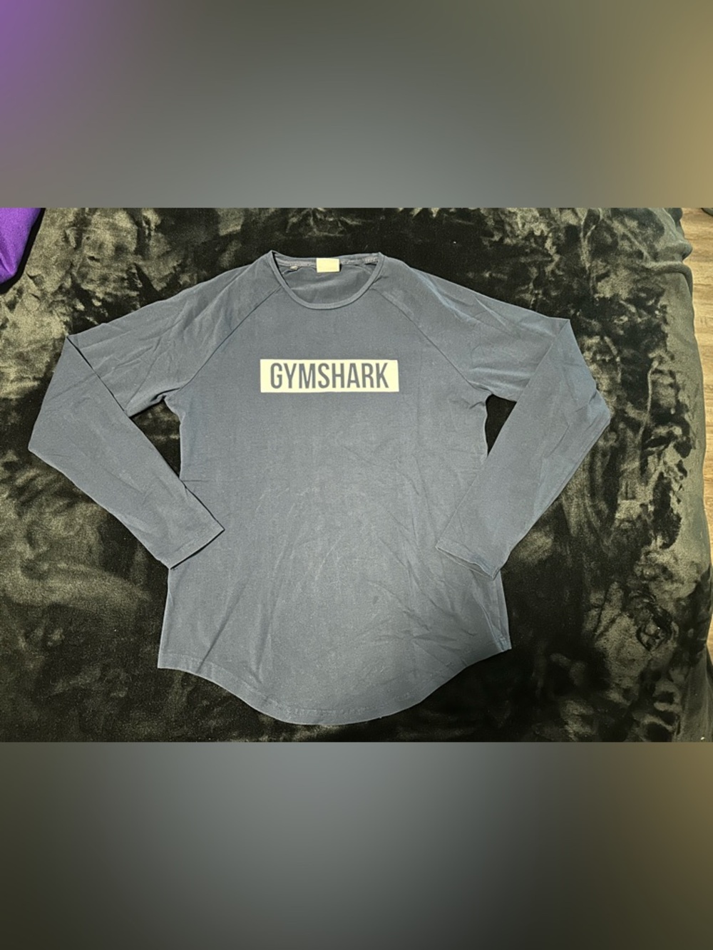 Mens Gymshark Block Logo Slim Fit Graphic Long Sleeve Tee T-Shirt - Navy Size L